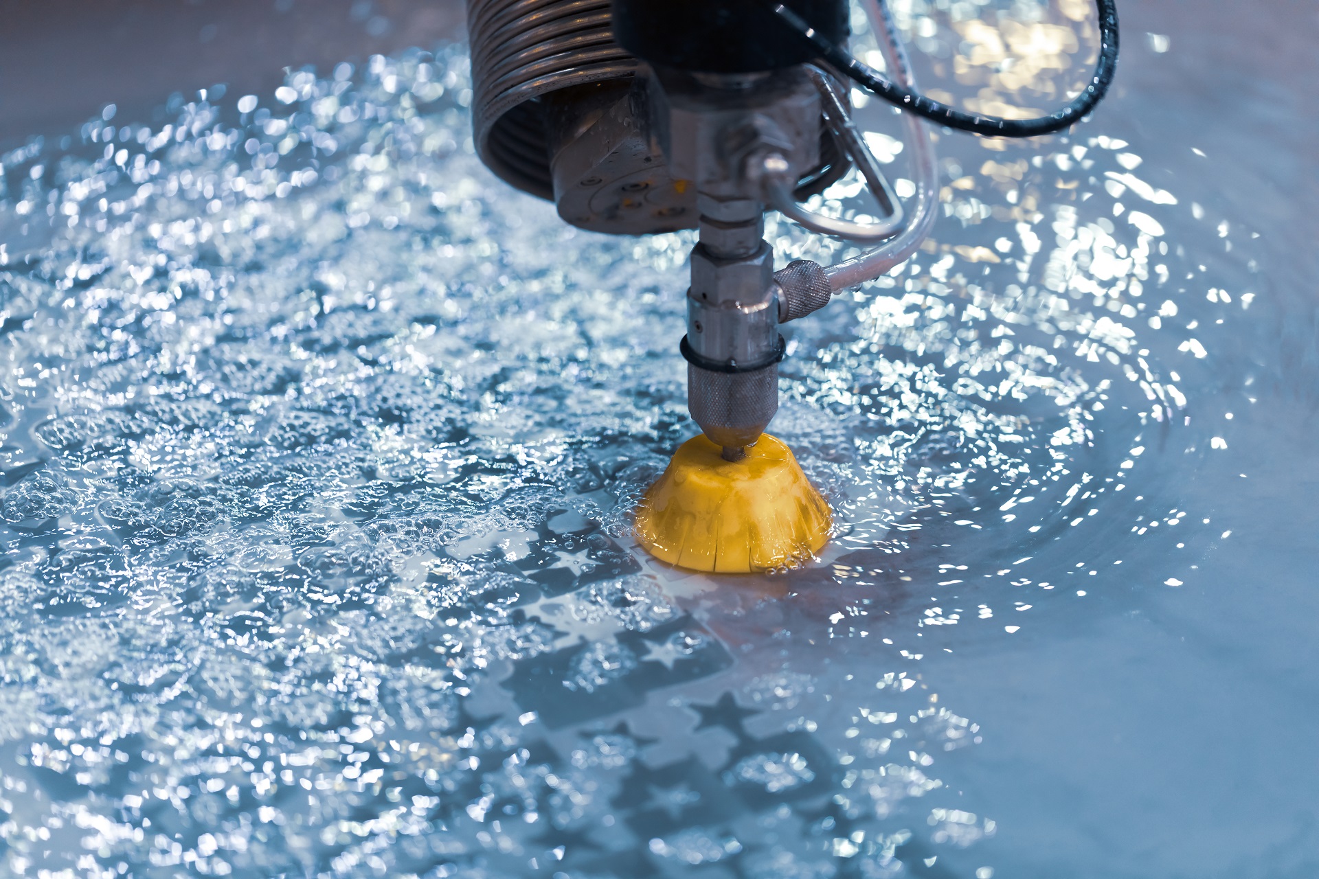 CNC water jet cutting machine modern industrial technology.